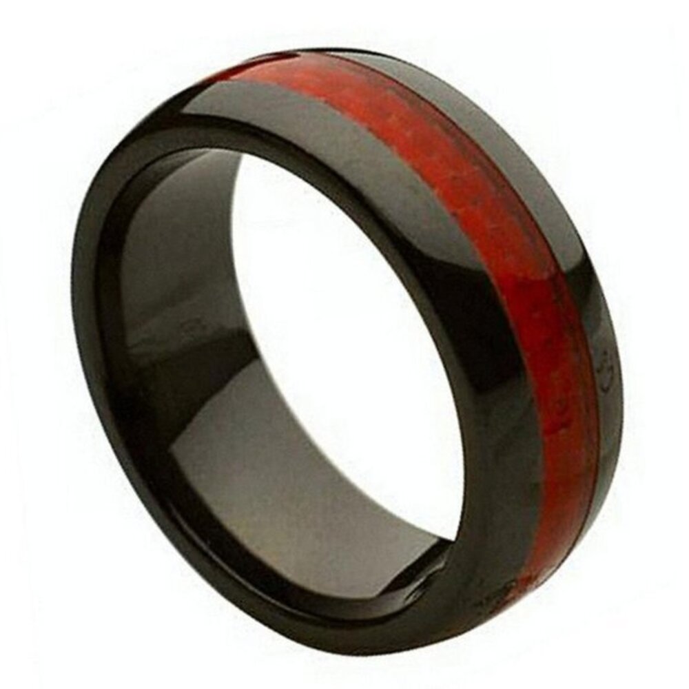 8MM CERAMIC WEDDING BAND RED CARBON FIBER INLAY